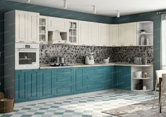 Модульный кухонный гарнитур Кантри роялвуд бирюза (Террикон)